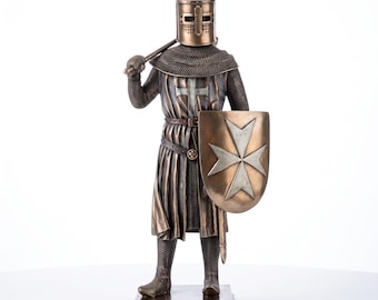 Antique Bronze Templar Knight Statue, Gothic Armor Figurine, Medieval Decor