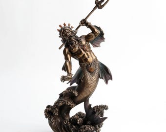 Poseidon Statue, Greek God of the Sea Sculpture, Mythological Triton Mermaid Decor