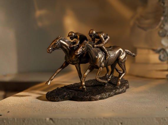 ブロンズ競馬像、騎手彫刻アート、馬好きの方への乗馬ホーム