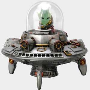 UFO Figure with Alien with LED Light - Perfect Sci-Fi Fan Gift - Unique Collectible Alien Figure for Decor & Alien Enthusiasts