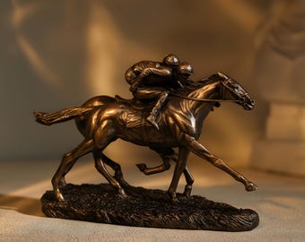 ブロンズ競馬像、騎手彫刻アート、馬好きの方への乗馬ホーム