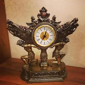Baroque Tabletop Clock: Cold Cast Bronze, Angel Decor
