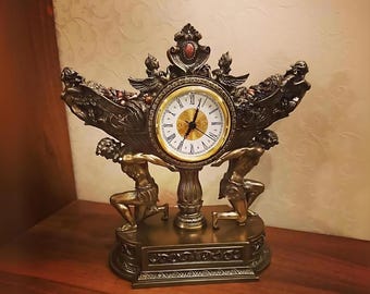Baroque Tabletop Clock: Cold Cast Bronze, Angel Decor