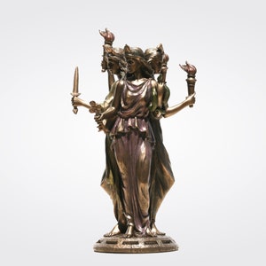 Hecate Triple Goddess Statue - Greek Magic Sculpture - Bronze Finish, 8.2 Inches - Hekate Decor, Witchcraft Altar Piece