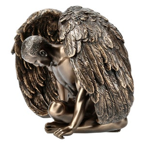 Naked Winged Man Statue Sculpture - Mythical Male Figure Art - Unique Angel Decor - Handmade Collectible Gift