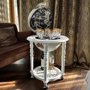 White Globe Bar Cart Elegant Design on Casters, Stylish Mobile Bar for Entertaining, Modern Home Service Trolley & Office Bar Cabinet