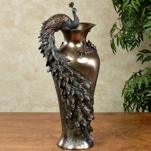 Bronze Peacock Vase, Hand Painted Colorful Vase