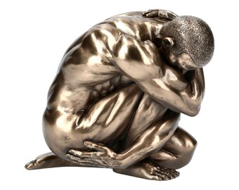 Standbeeld naakte man, beeldje elegante naakte man knuffelen, uniek interieur, artistieke mannelijke sculptuur, cadeau voor kunstliefhebbers