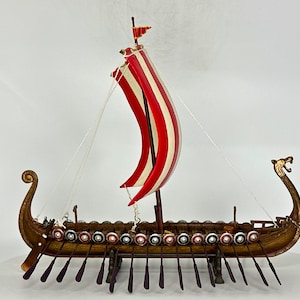 Drakkar Viking Ship Model, Wooden Viking Boat, Scandinavian Decor, Mythology Figurine Gift