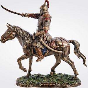 Genghis Khan Statue on Horse. Mongolian Warrior Statue.