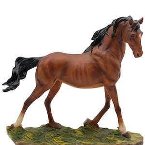 Hand Painted Brown Horse Statue, Rustic Equine Decor, Collectible Sculpture, Farmhouse Accent Piece