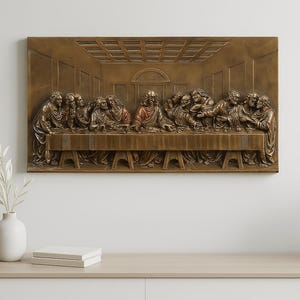 The Last Supper Bronze Wall Plaque: Embossed Christian Decor