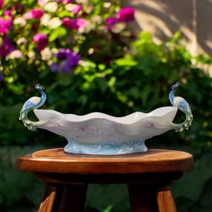 Art Nouveau Peacock & Fruit Bowl, Vintage Porcelain Dish, Elegant Home Decor, Collectible Ceramic Accent