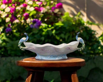 Art Nouveau Peacock & Fruit Bowl, Vintage Porcelain Dish, Elegant Home Decor, Collectible Ceramic Accent