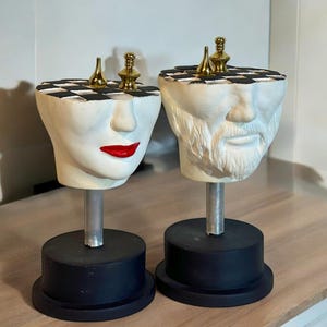 Einzigartige Schachkönig & Königin Figuren, abstrakte Büste Skulpturen für Moderne Innenräume