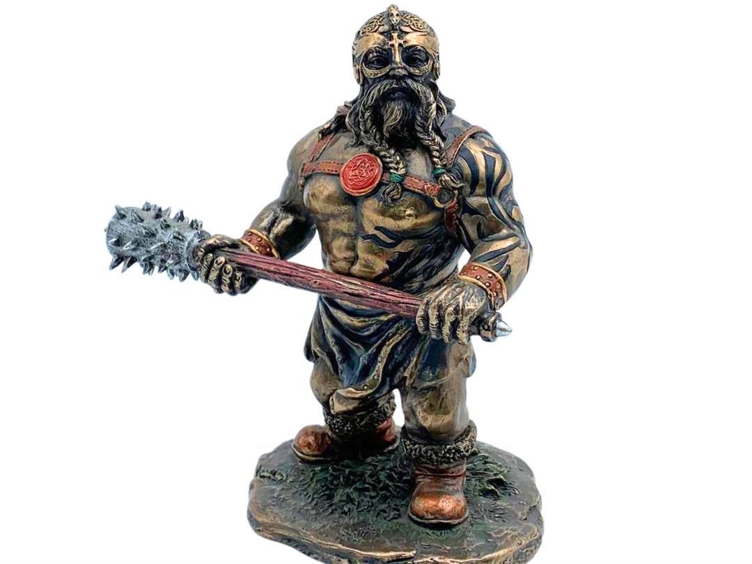 Dwarf Viking Warrior Figurine, Statue, With Spiked Mace, Hand Painted