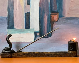 Cobra Incense Burner & Candle Holder: Exotic Serpent Resin Decor