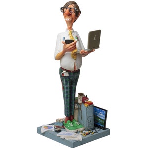 Hand-Painted Computer Engineer Figurine: Sandstone & Resin Developer Decor