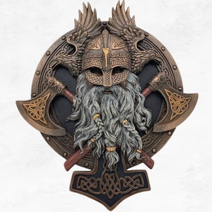 Viking Wall Plaque - Bronze & Hand Painted Colorful Decor, Norse Mythology Art, Medieval Home Decor