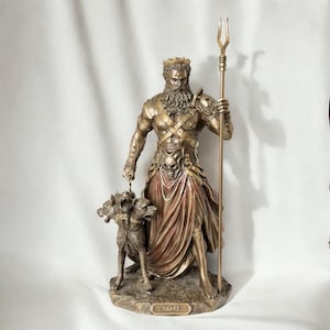 Hades & Cerberus Statue: Greek Mythology Bronze Resin Figurine