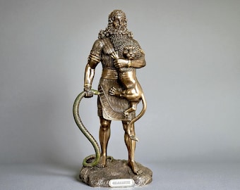 Gilgamesh Statue, King of Uruk with Baby Lion and Snake, Mesopotamian Legend.