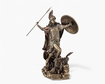 Athena Greek Goddess Statue with Spear & Shield, Bronze Warrior Figurine, Ancient Mythology Home Decor