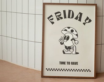 Friday Time To Rave Poster, Rave Poster, Rave Wall Art, 90s Wall Decor, Trippy Acid Poster, Electronic Music, Gift For Ravers, Digital Print
