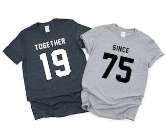 Couple Shirts Together Since | Matching Anniversary T Shirts | Custom Year Couple Tee | Wedding Gift for Him and Her, Valentines Day Tshirt