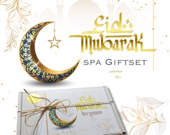 Eid Mubarak Personalised Pamper Gift Set. Gift Set with personalised Card and Message in a specially decorated giftbox.