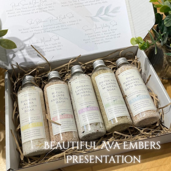 Set of 3 or 5 Himalayan Bath Salts Aromatherapy Soak Set