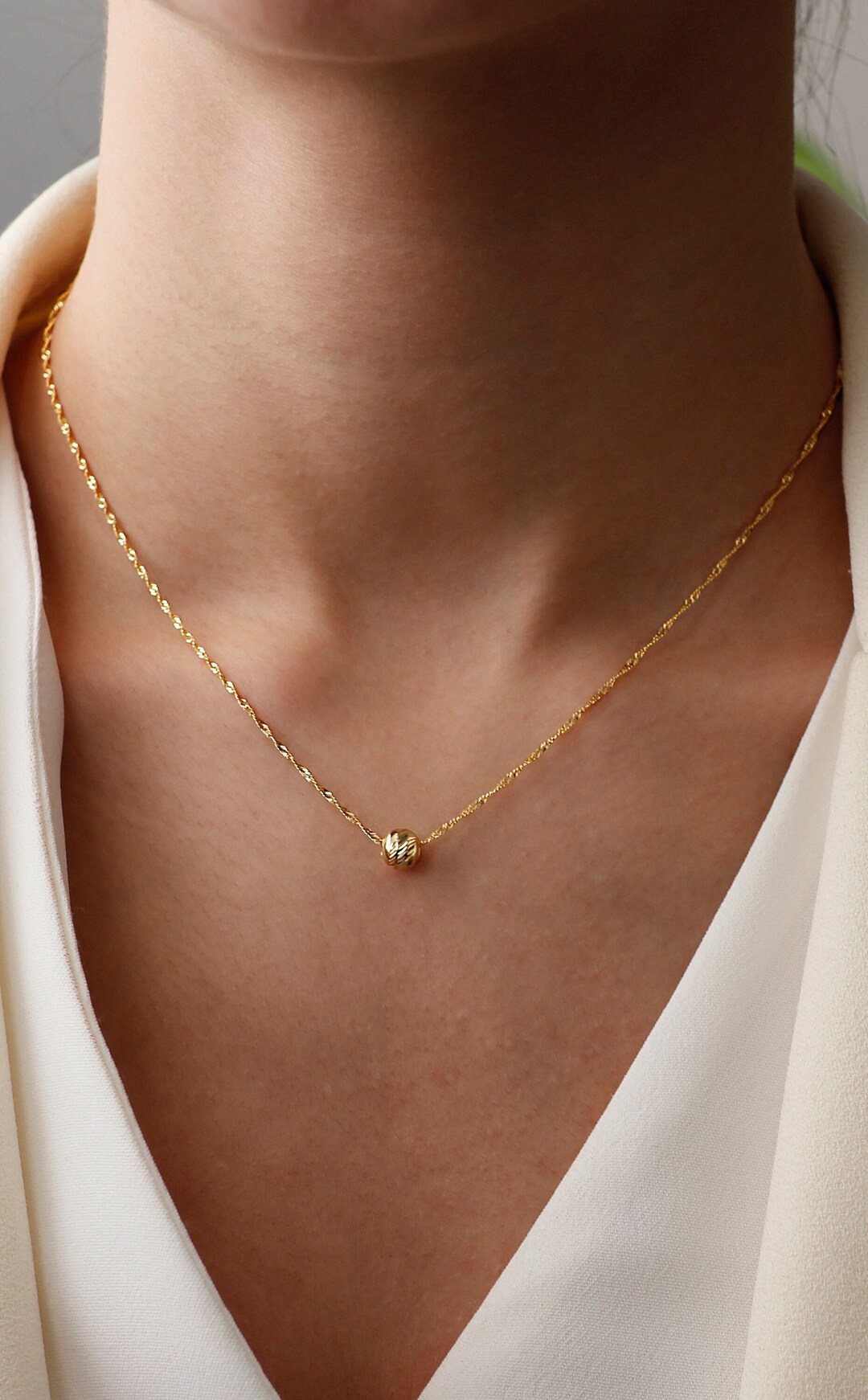 14K Solid Gold Dorica Singapore Chain Necklace, Singapore Chain