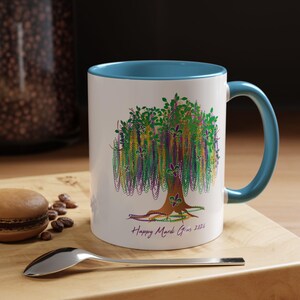 Mardi Gras 2026 Mug, Mardi Gras Tree Mug, Watercolor Mardi Gras Bead Tree, Mardi Gras Carnival Mug, Saints Mug, Ceramic Mug 11oz 15oz afbeelding 6