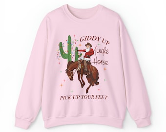 Howdy Country Christmas Horse, Cowgirl Shirt, Christmas Sweatshirt, Cowboy Christmas Sweater, Giddy Up Jingle Horse Pick Up Your Feet Shirt