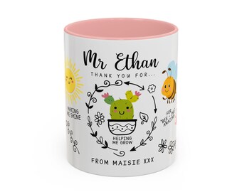Personalised Teacher Thank You Mug, Teacher Mug With Name, Teacher Appreciation Gift, Custom Name Teacher Mug, Accent Coffee Mug 11oz 15oz