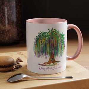 Mardi Gras 2026 Mug, Mardi Gras Tree Mug, Watercolor Mardi Gras Bead Tree, Mardi Gras Carnival Mug, Saints Mug, Ceramic Mug 11oz 15oz afbeelding 3