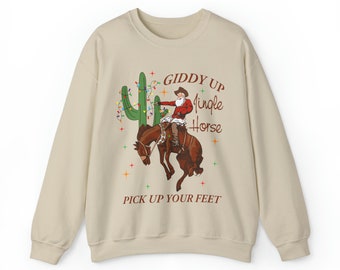 Howdy Country Christmas Horse, Cowgirl Shirt, Christmas Sweatshirt, Cowboy Christmas Sweater, Giddy Up Jingle Horse Pick Up Your Feet Shirt