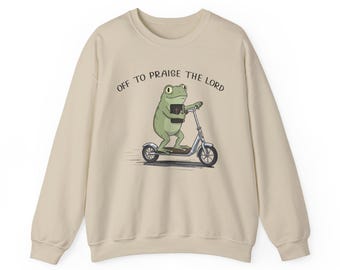 Funny Christian Frog Sweatshirt, Christian Humor Sweatshirt, Off to Praise the Lord Pullover, Bible Study Faith Humor Sweater