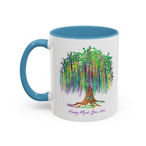 Mardi Gras 2026 Mug, Mardi Gras Tree Mug, Watercolor Mardi Gras Bead Tree, Mardi Gras Carnival Mug, Saints Mug, Ceramic Mug 11oz 15oz afbeelding 7