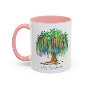 Mardi Gras 2026 Mug, Mardi Gras Tree Mug, Watercolor Mardi Gras Bead Tree, Mardi Gras Carnival Mug, Saints Mug, Ceramic Mug 11oz 15oz afbeelding 4