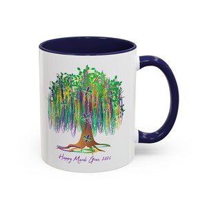 Mardi Gras 2026 Mug, Mardi Gras Tree Mug, Watercolor Mardi Gras Bead Tree, Mardi Gras Carnival Mug, Saints Mug, Ceramic Mug 11oz 15oz afbeelding 5