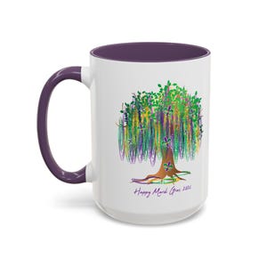 Mardi Gras 2026 Mug, Mardi Gras Tree Mug, Watercolor Mardi Gras Bead Tree, Mardi Gras Carnival Mug, Saints Mug, Ceramic Mug 11oz 15oz afbeelding 9