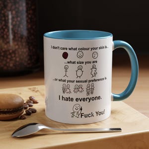 I Don't Care What Colour Your Skin Is What Size You Are Mug, Funny Mug, Non Aesthetic Things - I Hate Everyone Mug, Ceramic Mug 11oz
