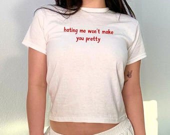 Y2K Slogan Baby Tee, Funny Cotton Crop Top