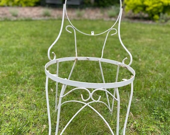 Vintage Wrought Iron Bistro Chair Frame | White MCM Ice Cream Parlor Patio Seating | DIY Planter or Cushion Project