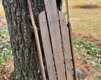 Vintage sled outdoor decoration / Flexible Flyer No. 51J 50” long / Wood & Steel