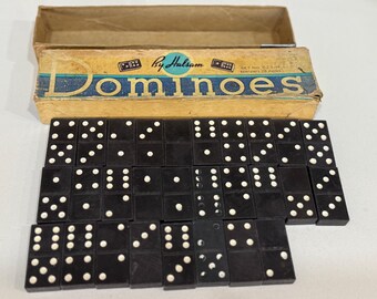 Dominó vintage de Halsam / juego de 28 fichas con número seis doble / Decoración retro