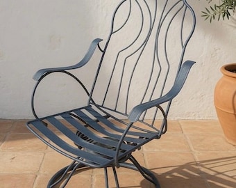 Sillón giratorio mecedor Homecrest vintage / Silla de patio exterior / Colección Liberty Garden / Pintura original, con algo de pátina de óxido