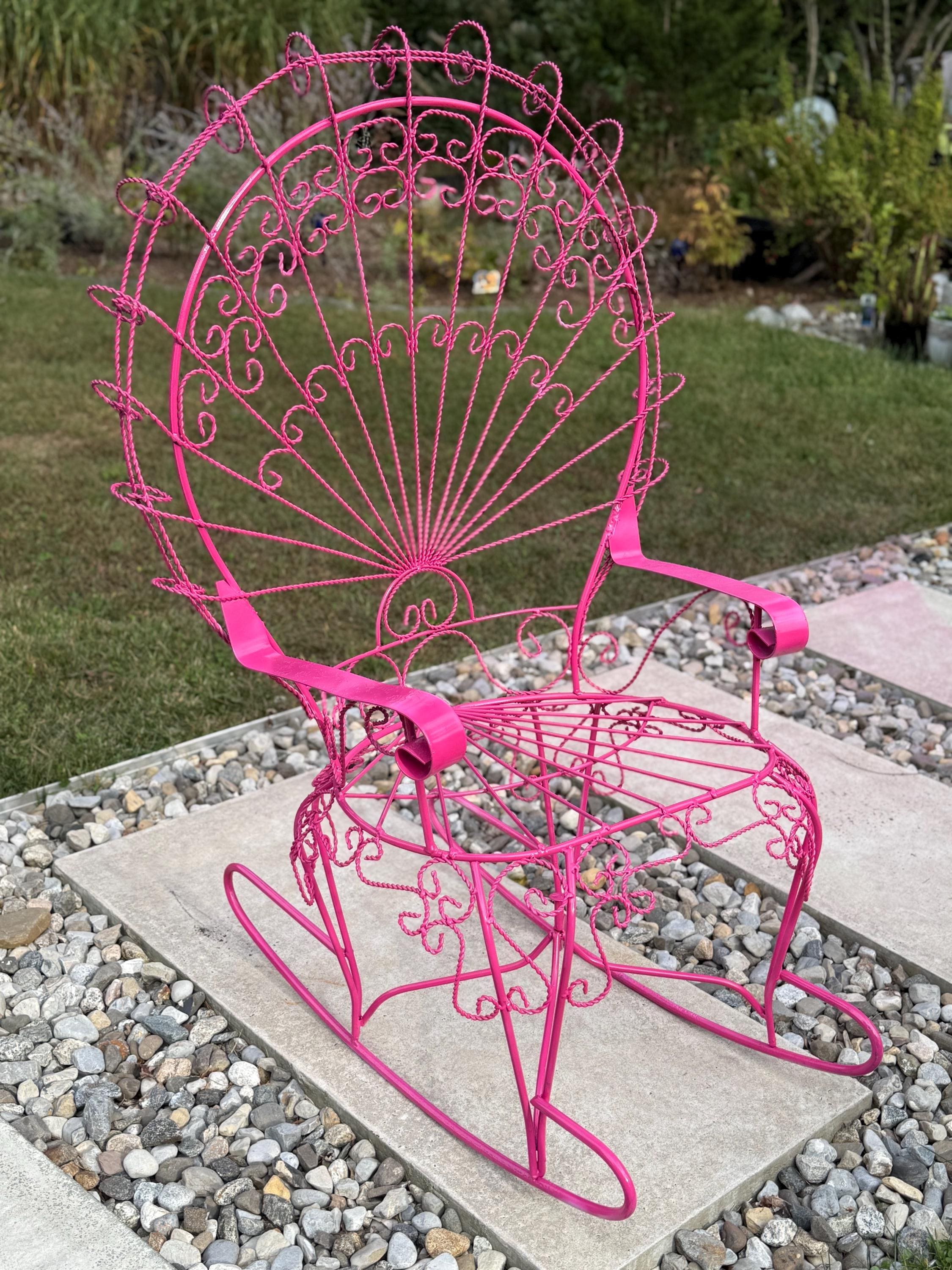 Vintage Wrought Iron Salterini Peacock Rocking Chair, Mid-century
