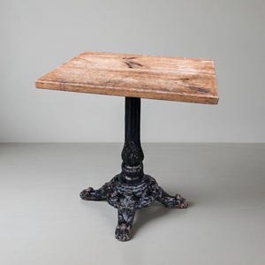 Vintage Victorian style Cast Iron Bistro Table /Ornate Base Wooden Top 28x21 /French Country Patio/ Cafe Furniture