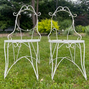 Vintage Wrought Iron Bistro Patio Chairs Set of 2 MCM White Ice Cream Chairs Outdoor Seating
